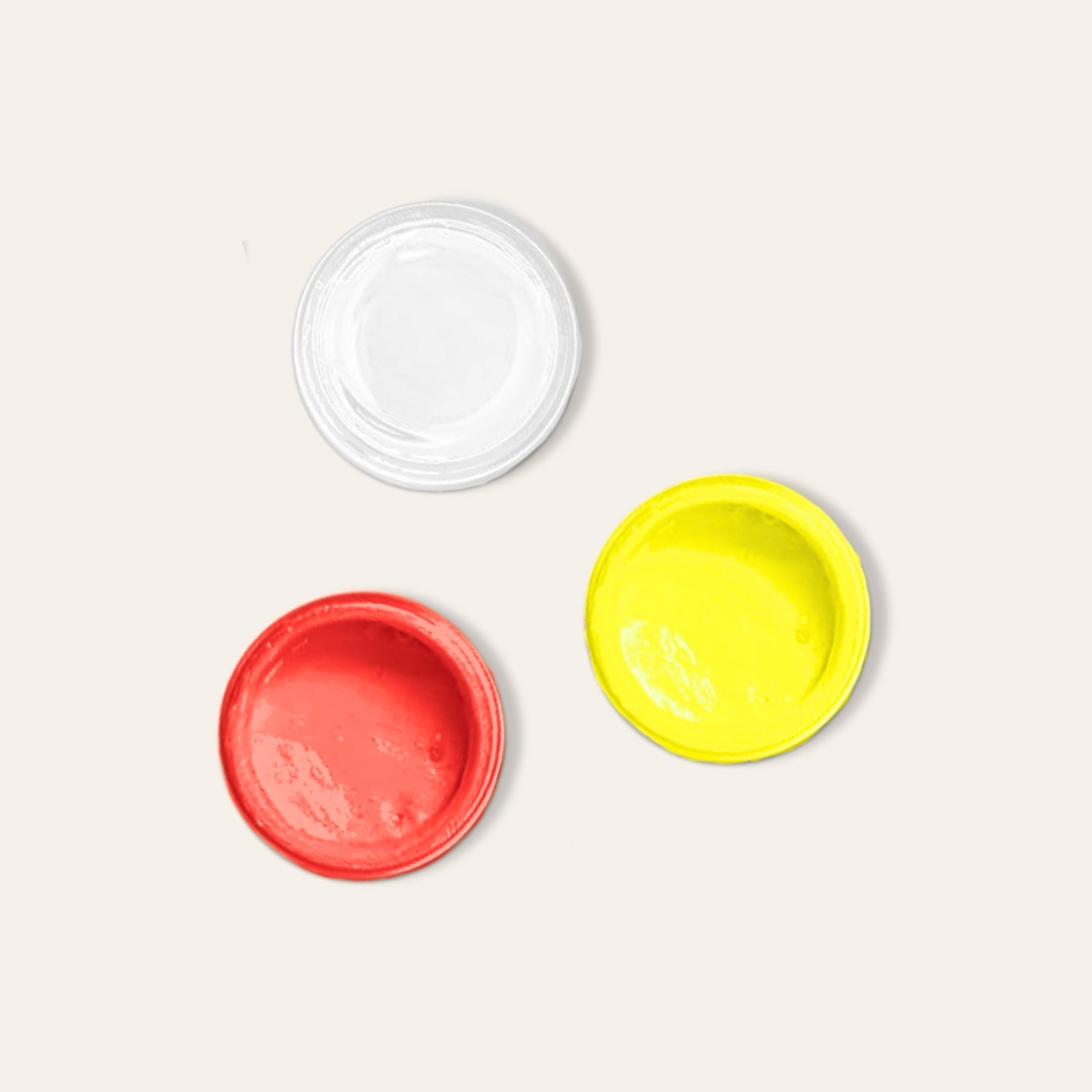 Air dry clay paint pots - white, red, yellow.