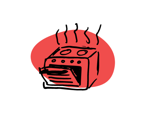 An oven icon with a red dot background